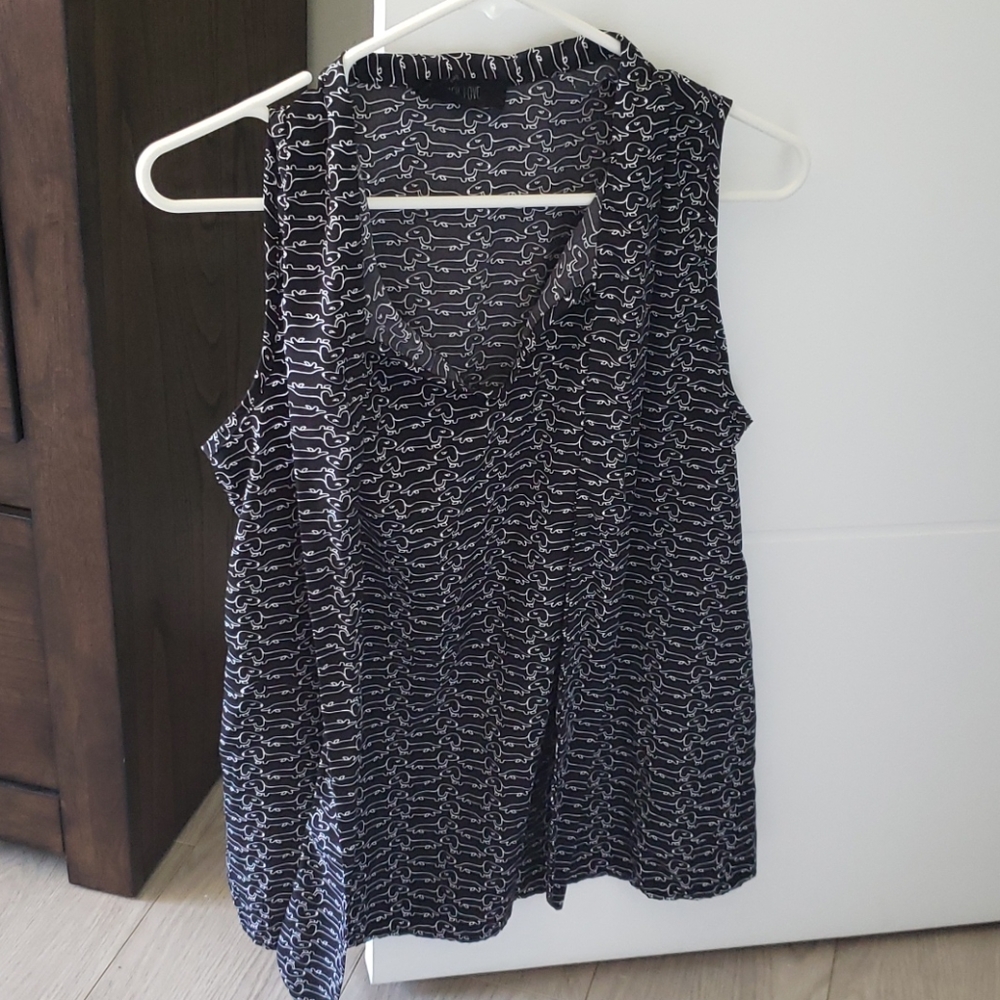 ModCloth Dachshund Tie-neck Sleeveless Blouse EUC
